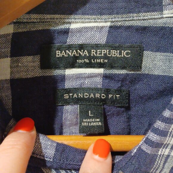 NWT Banana Republic Shirt Men's L Blue Plaid 100% Linen Button-Down Top - Picture 5 of 8